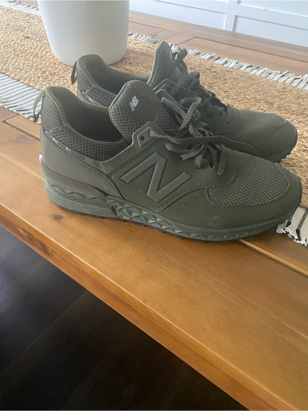 New Balance Men's Olive Green Mesh & Synthetic Sneakers